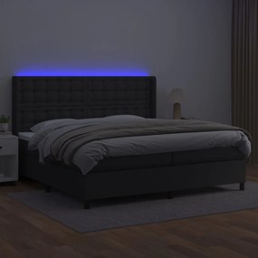 Giroletto a Molle con Materasso e LED Nero 200x200cm Similpelle