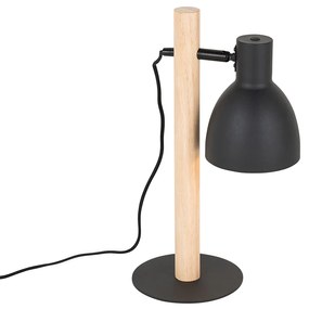 Lampada da tavolo rustica nera con legno - Flint