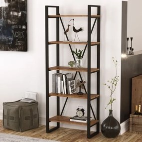 Libreria Industrial 5 Ripiani In Ferro E Legno 69x39x180H Elena