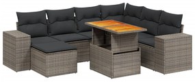 Set divano da giardino 8 pz con cuscini grigio in polyrattan