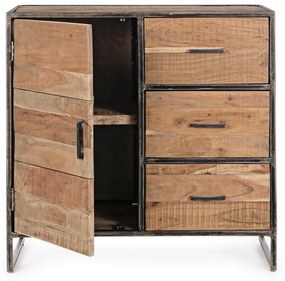 Credenza ELMER in legno di acacia e acciaio, 90x40x90 cm