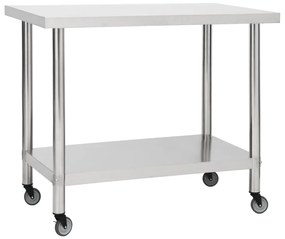 Tavolo Da Lavoro Cucina Con Ruote 80x60x85 Cm İn Acciaio Inox /