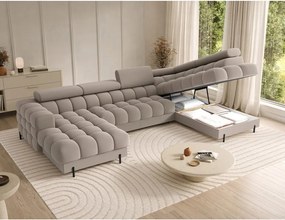 Divano angolare marrone chiaro allungabile (con penisola a destra/a U) con rivestimento in velluto Feraria – ELTAP