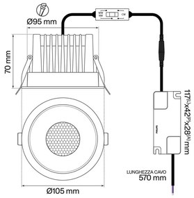 Faro da Incasso 18W, Foro Ø95mm, CCT, 15°-55° con driver Philips Colore Bianco Variabile CCT