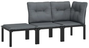 Set salotto da giardino 3 pz nero e grigio in polyrattan