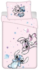 Set copripiumino e federa da bambini rosa in cotone per letto singolo 140x200 cm Lilo a Stitch "Universe" – Jerry Fabrics