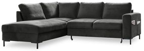 Divano letto angolare in velluto grigio scuro (angolo sinistro) Lofty Lilly - Miuform