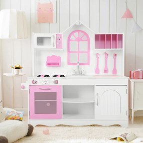 Costway Set da cucina giocattolo per bambini, Set cucina in legno con pentole in legno accessori da cucina 106,5x32x109cm