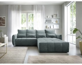 Divano angolare verde allungabile/con contenitore (con penisola a destra/con chaise lounge) e rivestimento in velluto Campo – ELTAP
