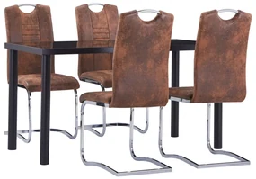 Set Sala Da Pranzo 5 Pz İn Similpelle Scamosciata Marrone /