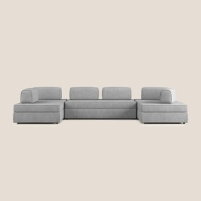 Liberty divano panoramico con pouf estraibile e schienali movibili in tessuto morbido impermeabile T02 grigio chiaro