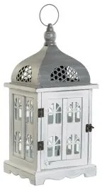 Lanterna DKD Home Decor Finitura invecchiata Bianco Grigio Legno Cristallo 19 x 19 x 42 cm