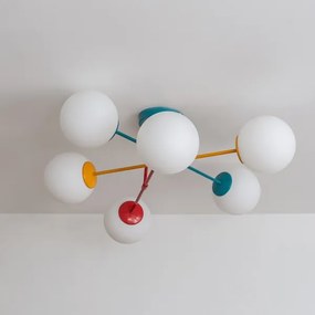 Plafoniera MOON 6xE27/15W/230V turchese/giallo/rosso