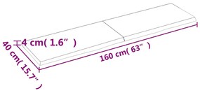 Ripiano a parete 160x40x4 cm legno massello rovere non trattato