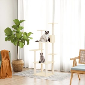 Albero per gatti con tiragraffi in sisal crema 153 cm