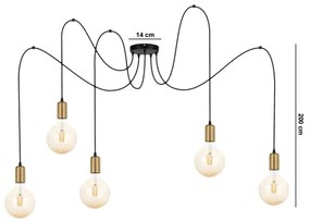 Lampadario a sospensione con filo MIROS 5xE27/60W/230V ragno nero/oro