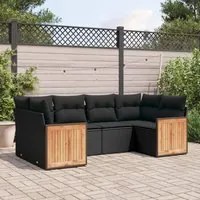 Set Divano da Giardino 6 pz con Cuscini Nero in Polyrattan 3227938