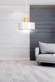 Sospensione Nordica 1 Luce Torin In Acciaio Bianco E Legno