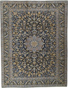 Kashan Tappeto 410x320 Blu (Iran) Annodato A Mano