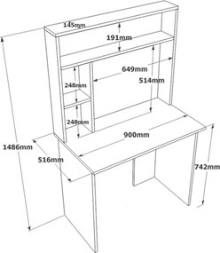 Scrivania Libreria Con Mensole E Scaffali 90x52x149H Rovere E Antracite Bremen