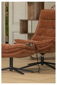 Poltrona con poggiapiedi marrone girevole con rivestimento in ciniglia Kube – WOOOD