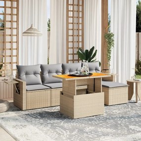 Set divano da giardino 6 pz con cuscini beige in polyrattan