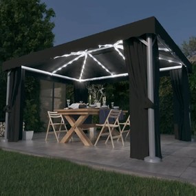 Gazebo Con Tende E Stringa Di Luci Led 4x3 M Antracite /