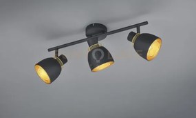 Punch barra 3 spots metallo nero e oro l. 46cm attacco e14