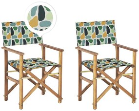 Set di 2 sedie legno di acacia chiaro motivo geometrico grigio multicolore CINE Beliani