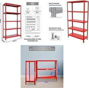 Scaffale in Metallo 5 Ripiani 100x40x187 cm  Ettore Rosso...