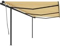 Tenda da Sole Retrattile Automatica con Pali 6x3m Gialla Bianca cod mxl 55599