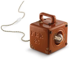 Lumetto Vintage Industrial Cubica Ferro Ceramica Arancio 1 Luce E27