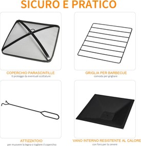 Berbecue a Legna 76x76x47 cm in Metallo Nero...