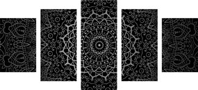 Quadri 5 pezzi – Mandala vintage in stile indiano in bianco e nero