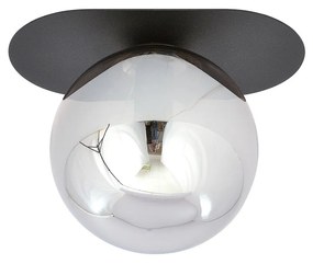 Plafoniera Minimal 1 Luce Teia In Acciaio Nero E Sfera Vetro Fumè