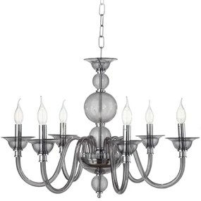 Lampada a sospensione TEBE a 6 luci in vetro lavorato a mano D70 cm FUME'