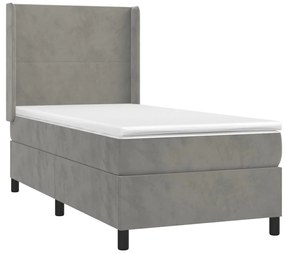 Letto a molle materasso e led grigio chiaro 90x190 cm velluto