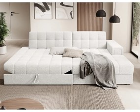 Divano angolare color crema allungabile (con penisola a destra/con chaise lounge) con rivestimento in bouclé Blezalt – ELTAP