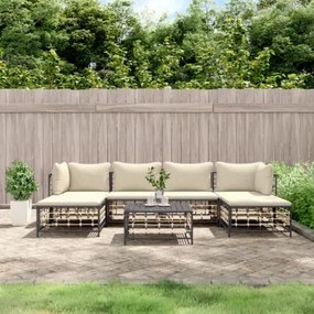 Set Divani da Giardino 7 pz con Cuscini Antracite in Polyrattan