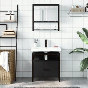 Set mobili da bagno 2 pz nero in legno multistrato