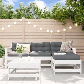 Set salotto da giardino 5 pz bianco in legno massello di pino