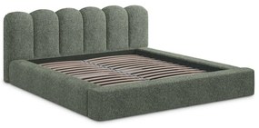 Letto matrimoniale imbottito verde con vano contenitore con griglia 180x200 cm Mano - Makamii
