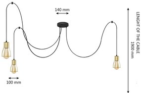 Lampadario a sospensione con filo TUBE 3xE27/10W/230V ragno nero/oro