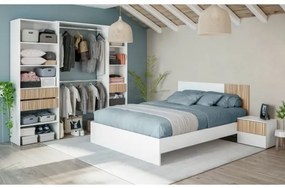 Letto Matrimoniale Con Testiera 2 Comodini E Giroletto Ethna Bianco E Rovere Listato