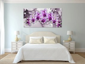 Quadro su tela – Fiori viola su sfondo astratto