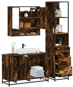 Set Mobili Da Bagno 3 Pz Rovere Fumo İn Legno Multistrato /