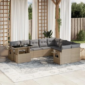 Set divano da giardino 10 pz con cuscini beige in polyrattan