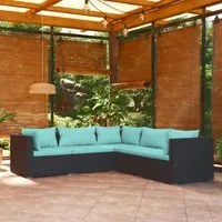 Set Divani da Giardino 5 pz con Cuscini in Polyrattan Nero cod mxl 42287