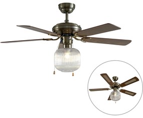 Ventilatore da soffitto in ottone con legno 107,5 cm con interruttore a tirante - Mistral Karel