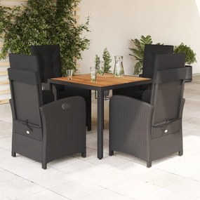 Set Da Pranzo Da Giardino 5 Pz Nero Con Cuscini İn Polyrattan /